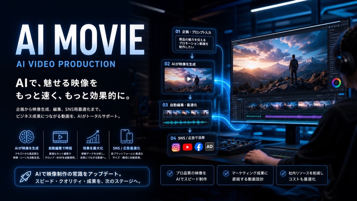 AI MOVIEの映像制作フローを説明する生成ポスター