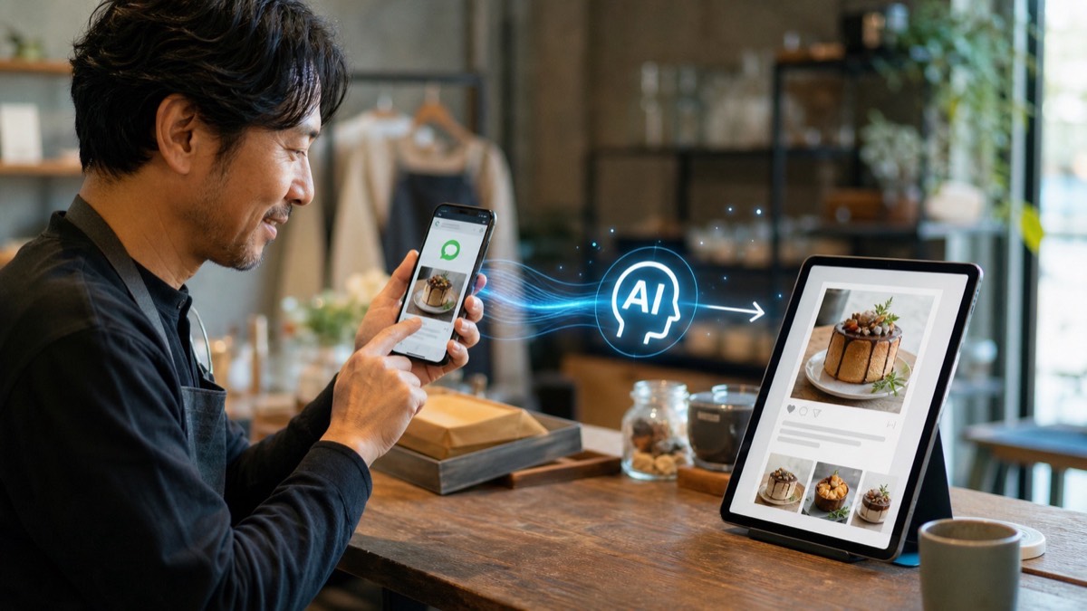 ココトモSNSのAI投稿ワークフローイメージ