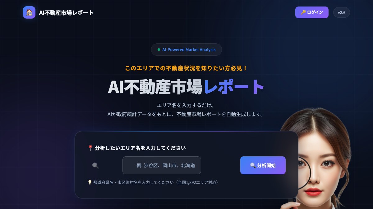 AI不動産市場レポートのサービス画面